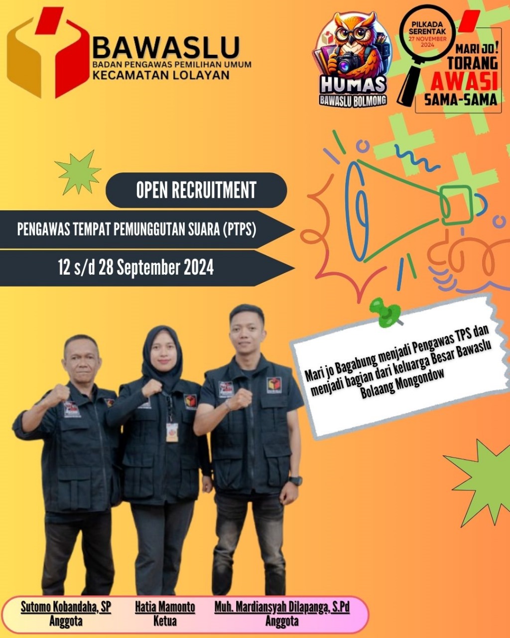 Rekrutmen PTPS Kecamatan Lolayan Resmi Dibuka, Ini Persyaratannya