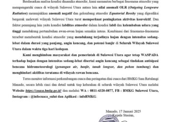 Himbauan BMKG Kewaspadaan Cuaca Ekstrem Di Sulawesi Utara 