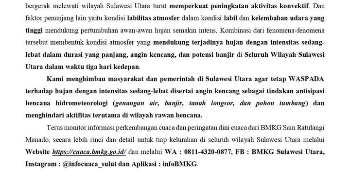 Himbauan BMKG Kewaspadaan Cuaca Ekstrem Di Sulawesi Utara 