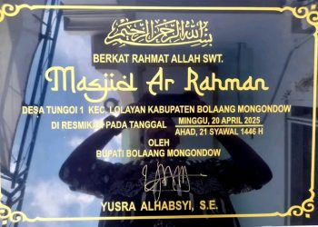 Mesjid Ar-Rahman Desa Tungoi Satu Diresmikan Bupati Bolaang Mongondow