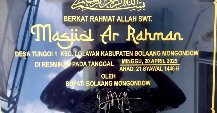 Mesjid Ar-Rahman Desa Tungoi Satu Diresmikan Bupati Bolaang Mongondow