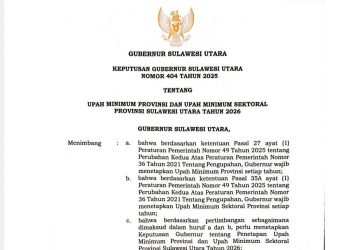 Pemprov Sulut Resmi Tetapkan UMP dan UMSP Tahun 2026